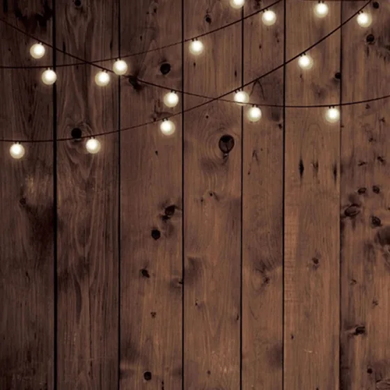 Rustic Wood & Lights photo booth backdrop