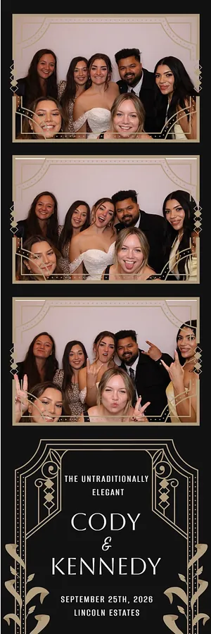 Self-serve photo booth strip from a Lincoln Estates wedding in Lincoln: the bride with five friends