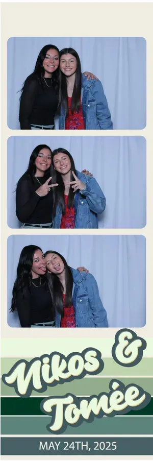 Niagara Falls wedding photo booth strip: two friends posing across three frames