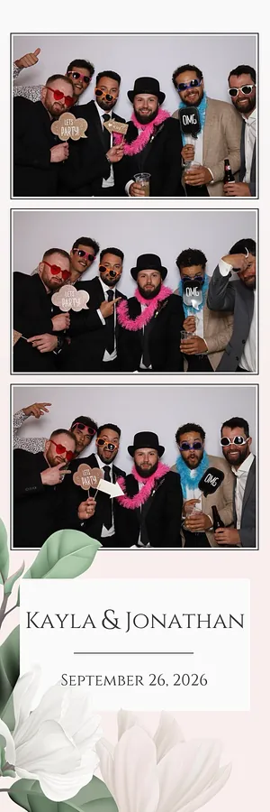 Niagara-on-the-Lake wedding photo booth strip: the groom in a top hat with his groomsmen