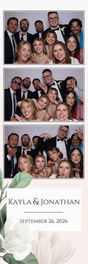 Niagara-on-the-Lake wedding photo booth strip: the wedding party blowing kisses