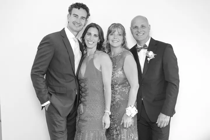 Black and white family photo booth portrait at a St. Catharines wedding